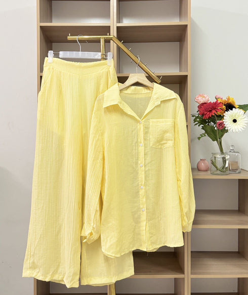 Collar Down Shirts With Wide Leg Trousers Sets